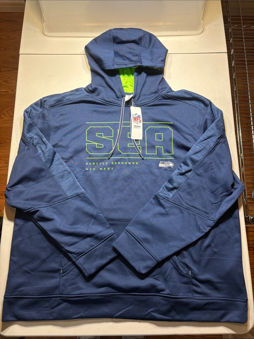 NFL TEAM APPAREL Seattle Seahawks Navy Pullover Hoodie with Neon Green Accents